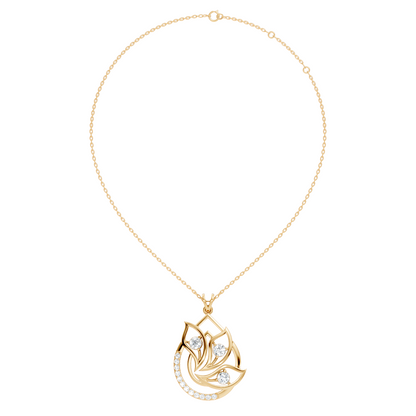 Round diamond flower pendant with curved open frame design