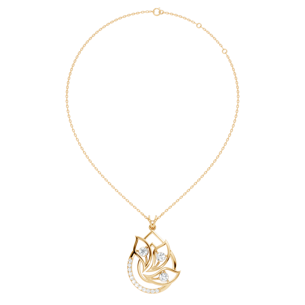Round diamond flower pendant with curved open frame design