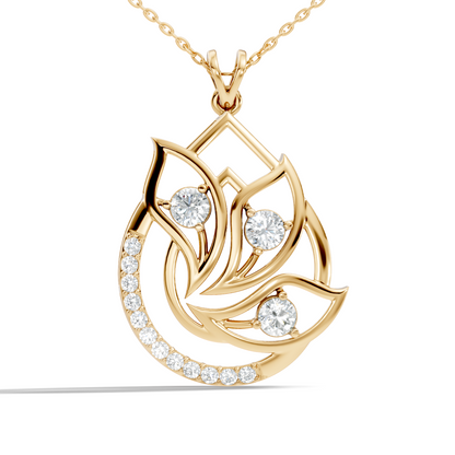 Yellow gold flower inspired pendant with flowing leaf pattern