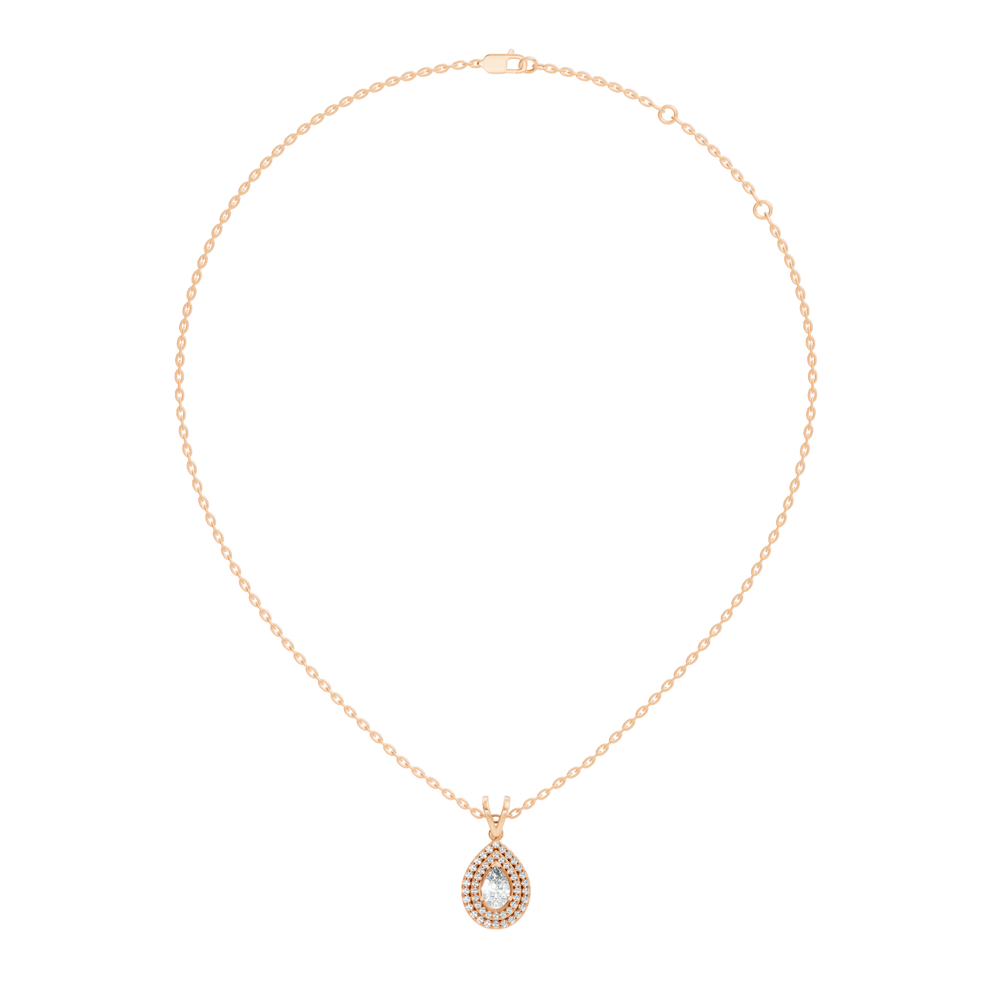 Elegant Pear Cut Lab-Grown Halo Pendant In 14K Solid Gold 0.72 CT Round Accent - HIGHCARAT DIAMONDS