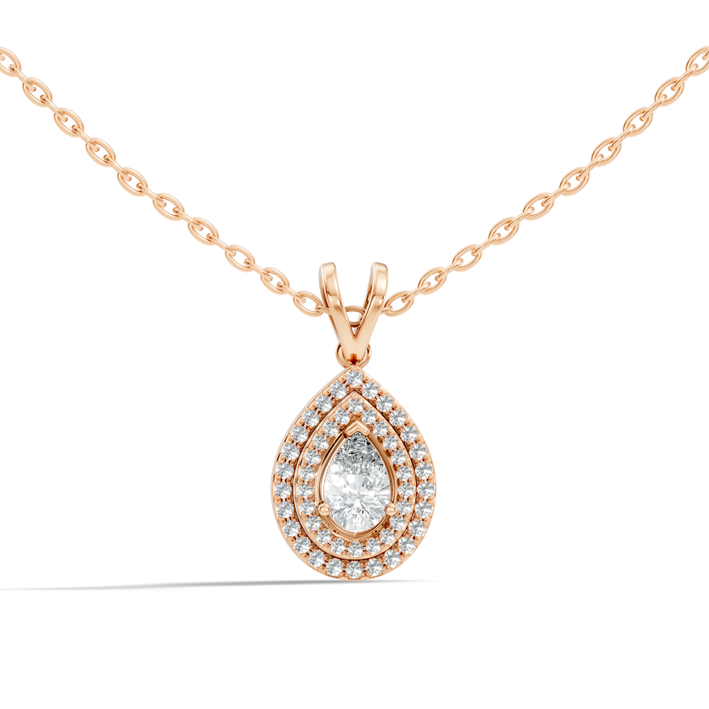 Elegant Pear Cut Lab-Grown Halo Pendant In 14K Solid Gold 0.72 CT Round Accent - HIGHCARAT DIAMONDS