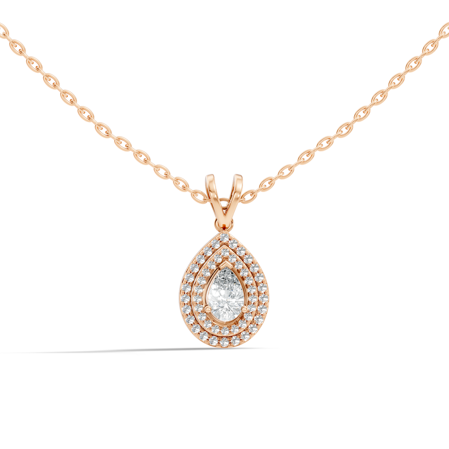 Elegant Pear Cut Lab-Grown Halo Pendant In 14K Solid Gold 0.72 CT Round Accent - HIGHCARAT DIAMONDS