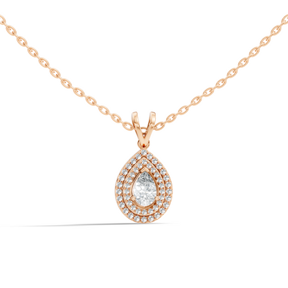Elegant Pear Cut Lab-Grown Halo Pendant In 14K Solid Gold 0.72 CT Round Accent - HIGHCARAT DIAMONDS