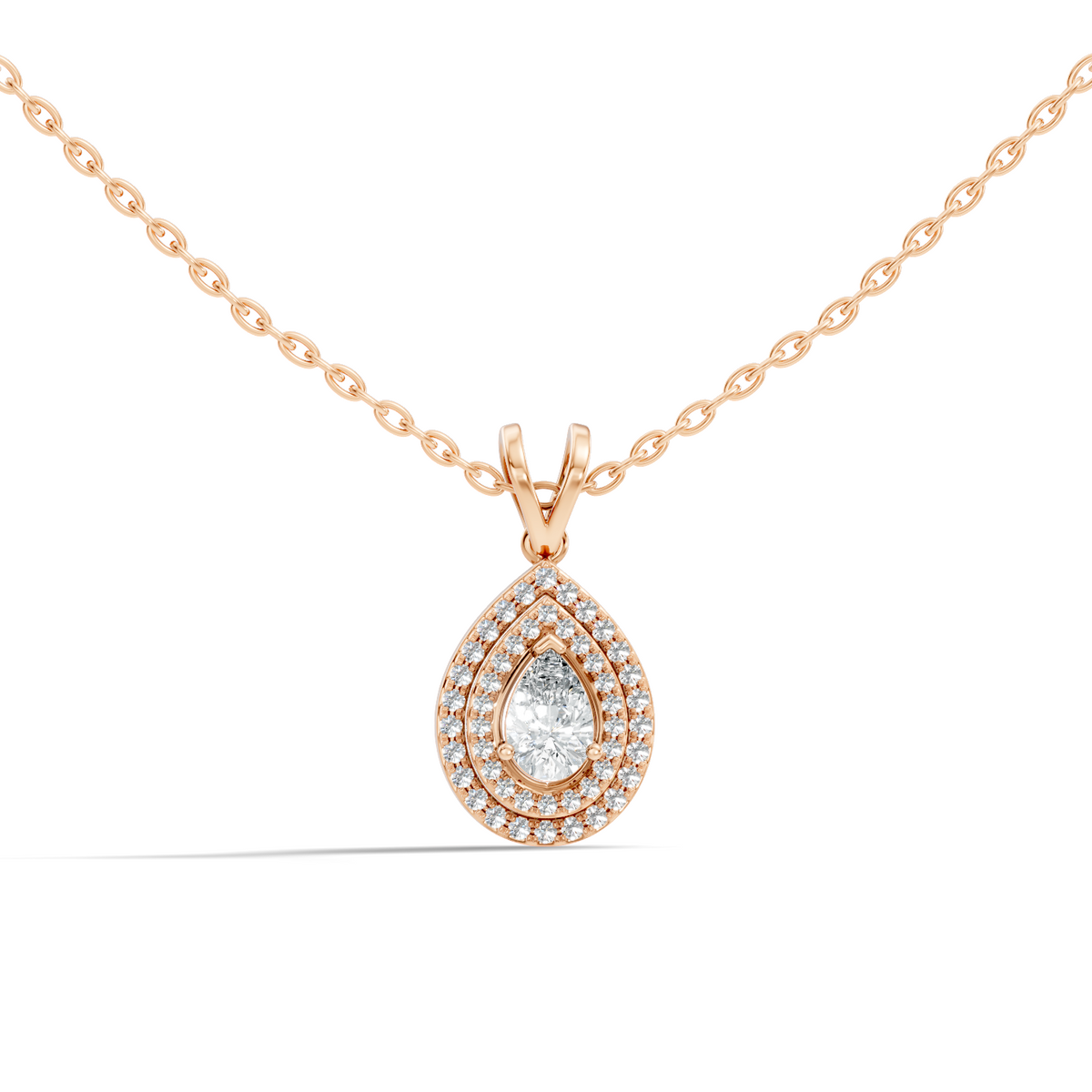 Elegant Pear Cut Lab-Grown Halo Pendant In 14K Solid Gold 0.72 CT Round Accent - HIGHCARAT DIAMONDS