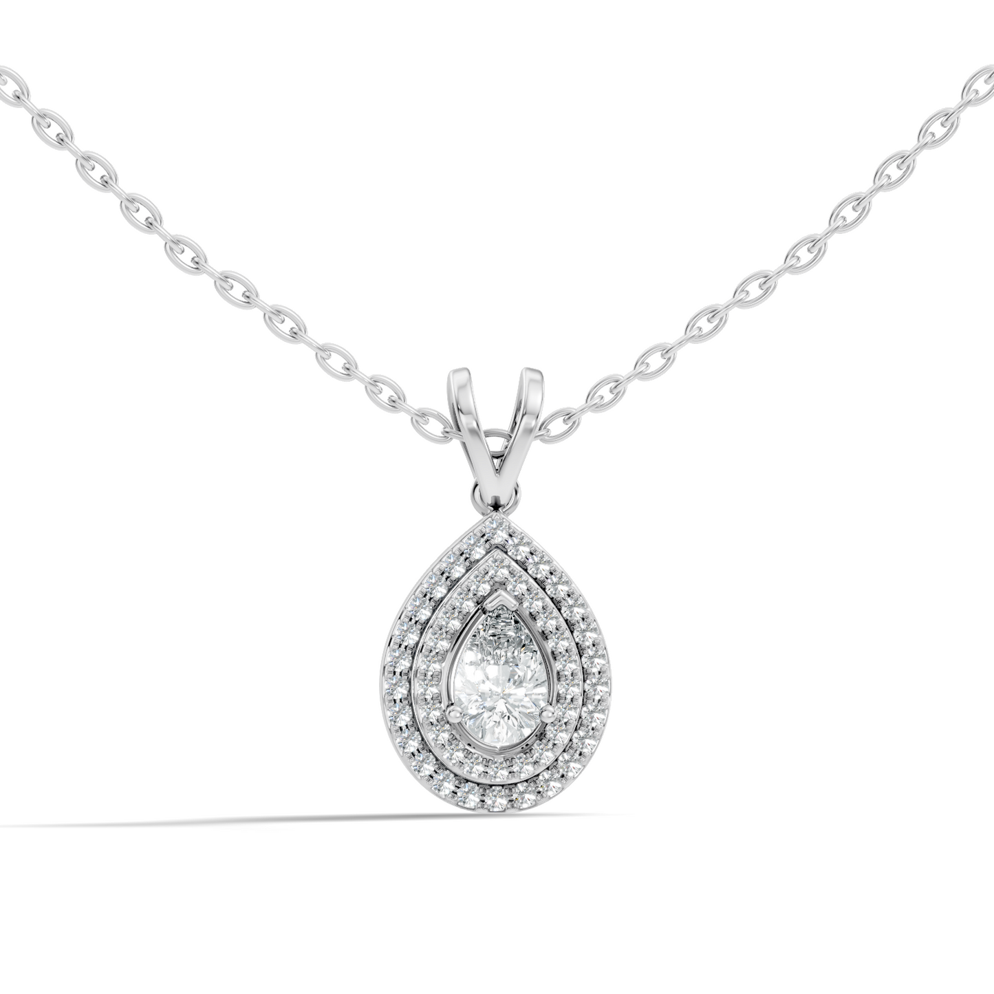 Elegant Pear Cut Lab-Grown Halo Pendant In 14K Solid Gold 0.72 CT Round Accent - HIGHCARAT DIAMONDS