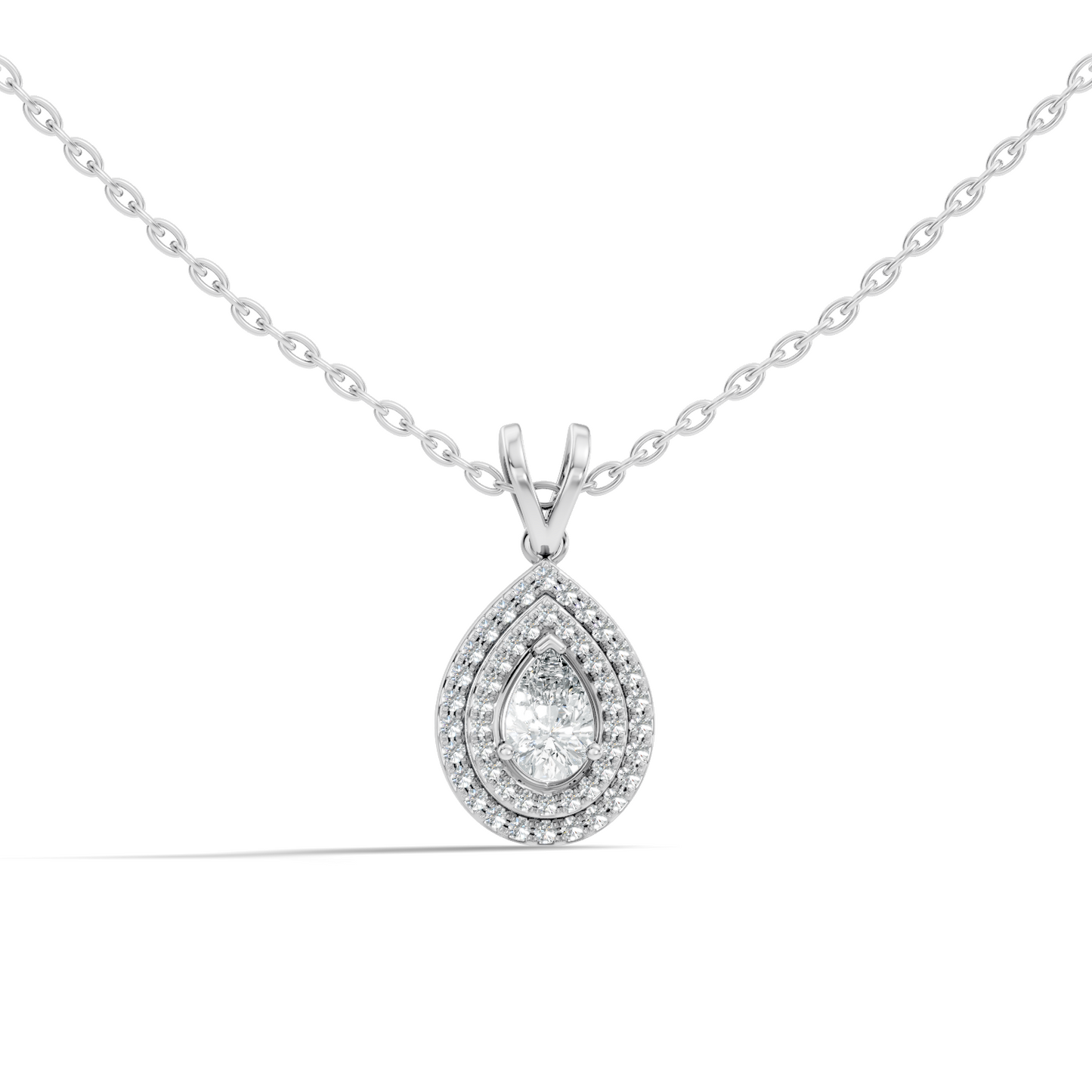 Elegant Pear Cut Lab-Grown Halo Pendant In 14K Solid Gold 0.72 CT Round Accent - HIGHCARAT DIAMONDS