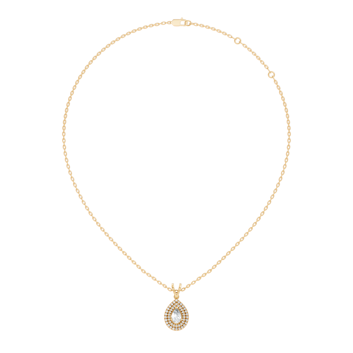 Elegant Pear Cut Lab-Grown Halo Pendant In 14K Solid Gold 0.72 CT Round Accent - HIGHCARAT DIAMONDS