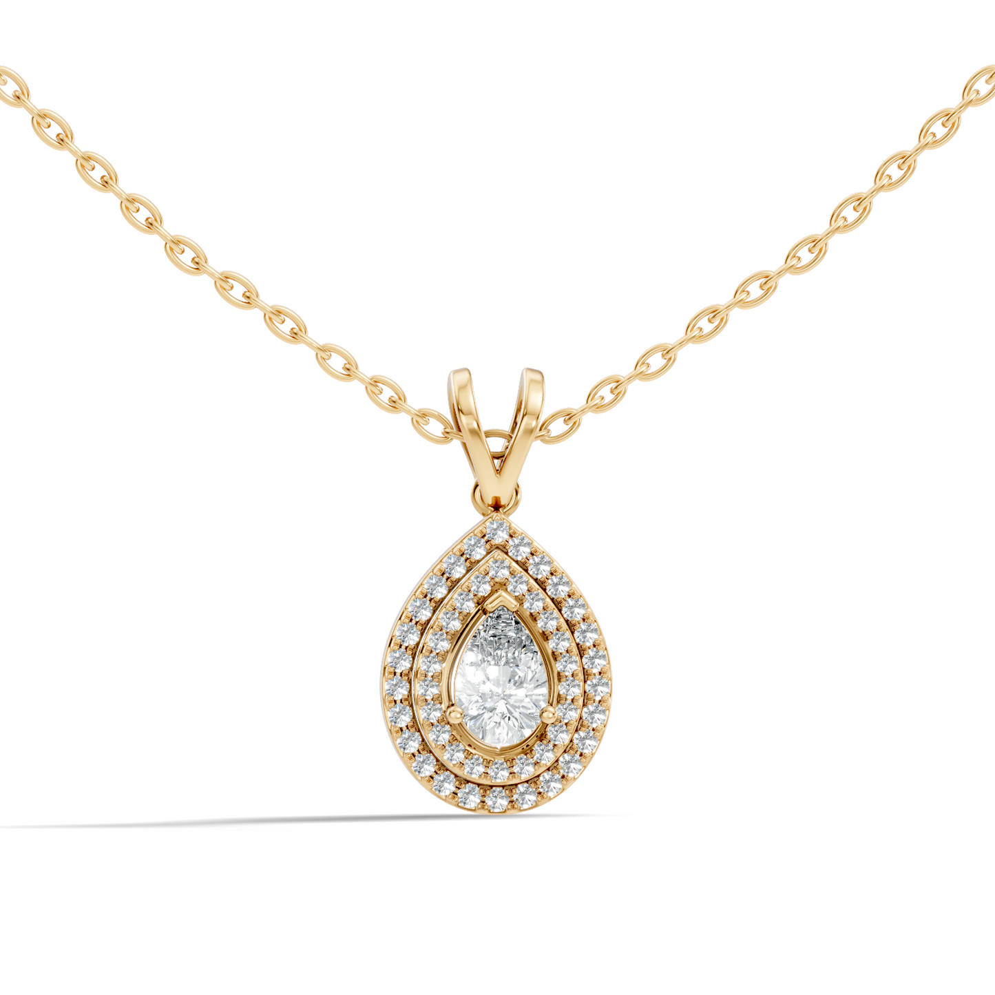 Elegant Pear Cut Lab-Grown Halo Pendant In 14K Solid Gold 0.72 CT Round Accent - HIGHCARAT DIAMONDS