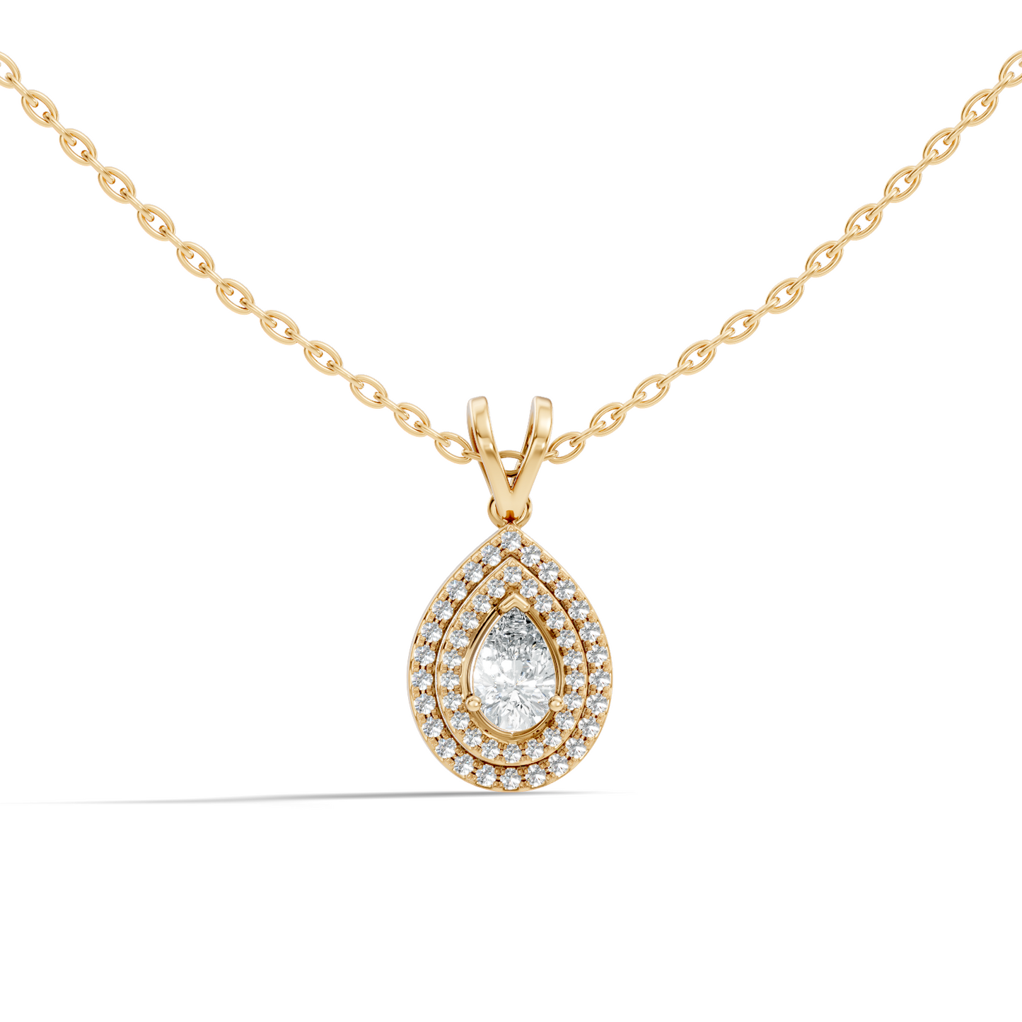 Elegant Pear Cut Lab-Grown Halo Pendant In 14K Solid Gold 0.72 CT Round Accent - HIGHCARAT DIAMONDS