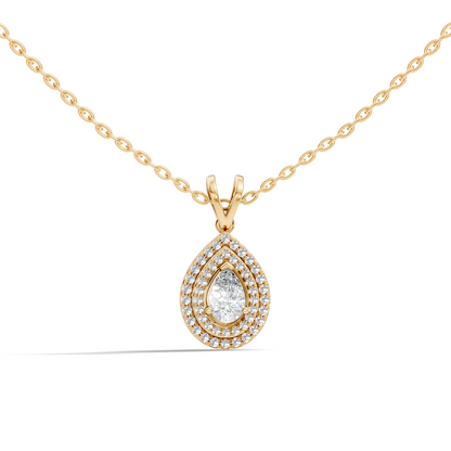 Elegant Pear Cut Lab-Grown Halo Pendant In 14K Solid Gold 0.72 CT Round Accent - HIGHCARAT DIAMONDS