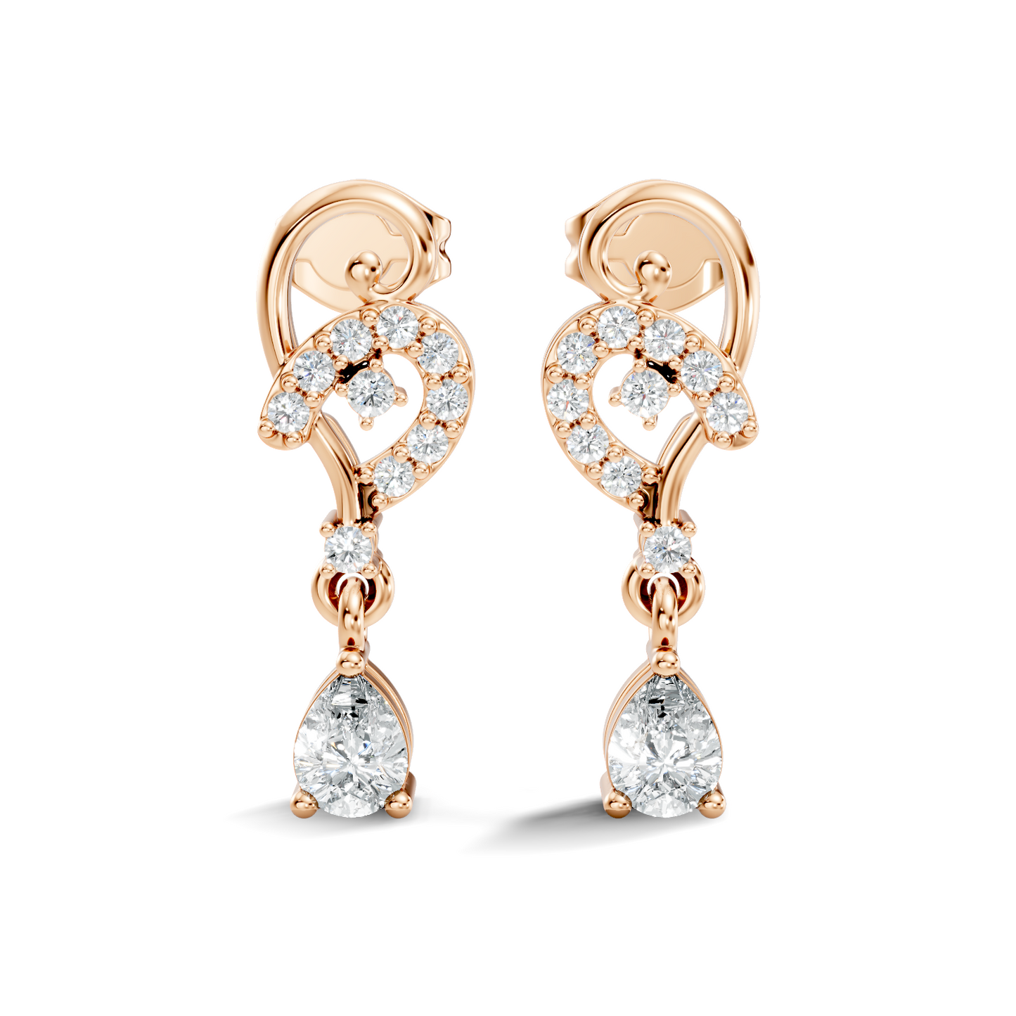 18k Solid White Gold Pear & Round Shape lab Grown Diamond Daily Wear Women Stunning Diamond Earrings - HIGHCARAT DIAMONDS