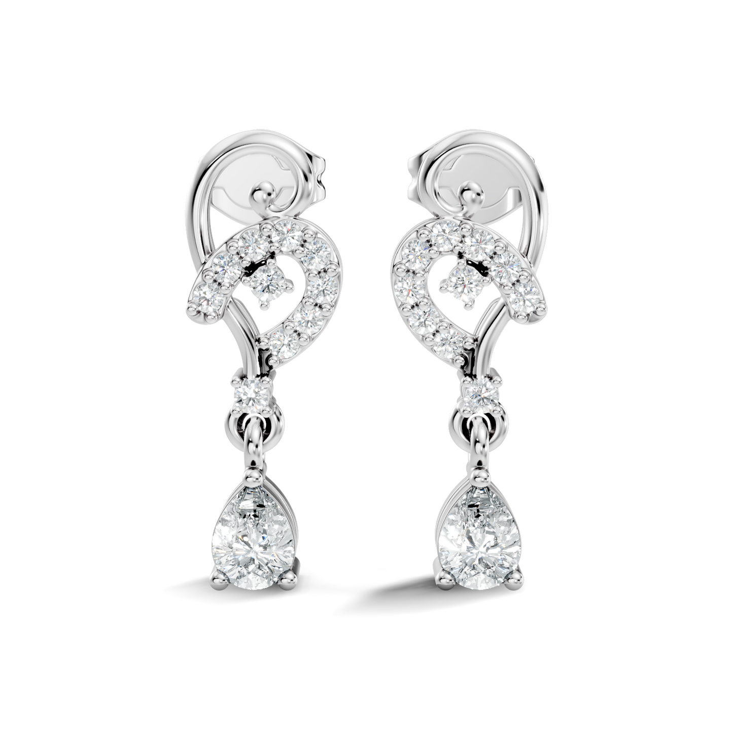 18k Solid White Gold Pear & Round Shape lab Grown Diamond Daily Wear Women Stunning Diamond Earrings - HIGHCARAT DIAMONDS