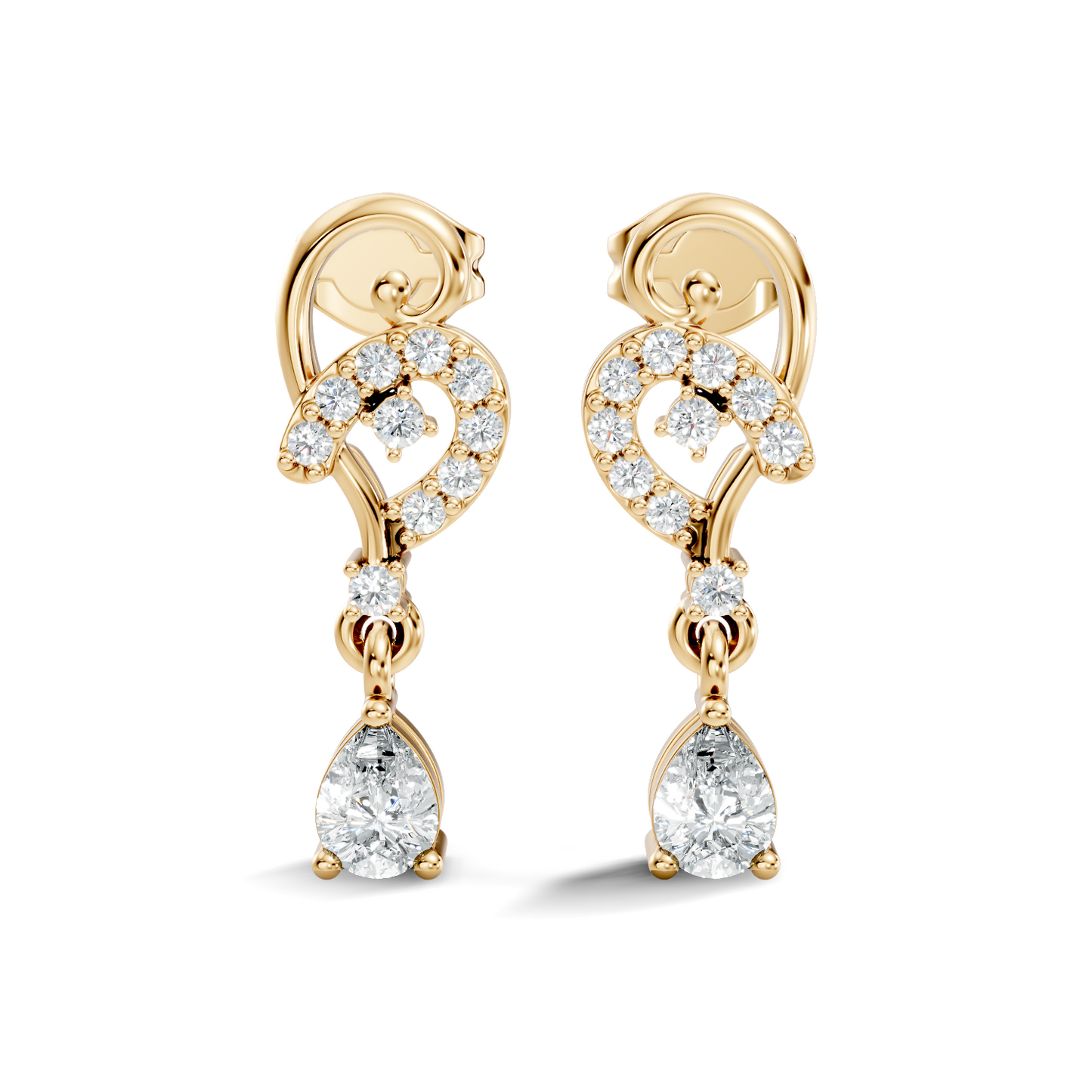 18k Solid White Gold Pear & Round Shape lab Grown Diamond Daily Wear Women Stunning Diamond Earrings - HIGHCARAT DIAMONDS