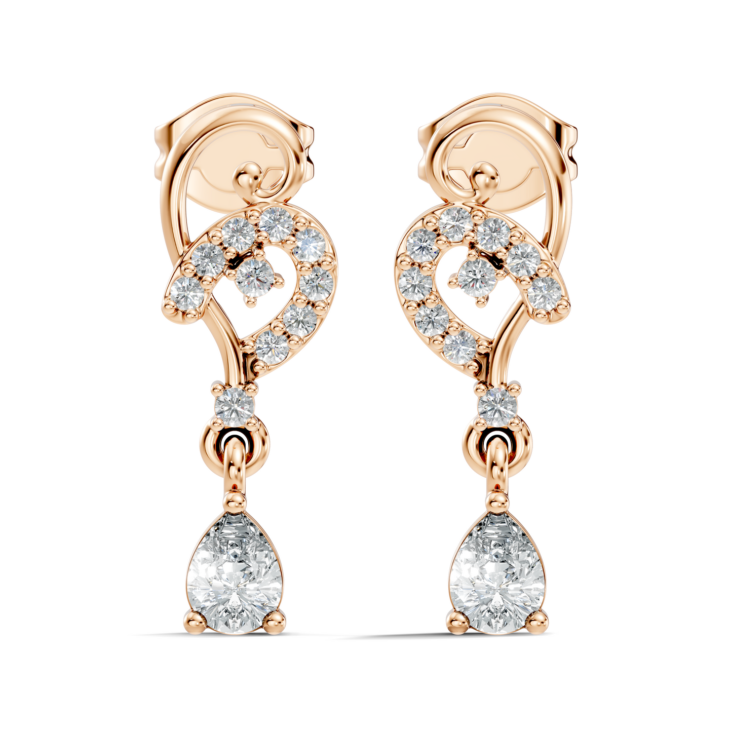 18k Solid White Gold Pear & Round Shape lab Grown Diamond Daily Wear Women Stunning Diamond Earrings - HIGHCARAT DIAMONDS