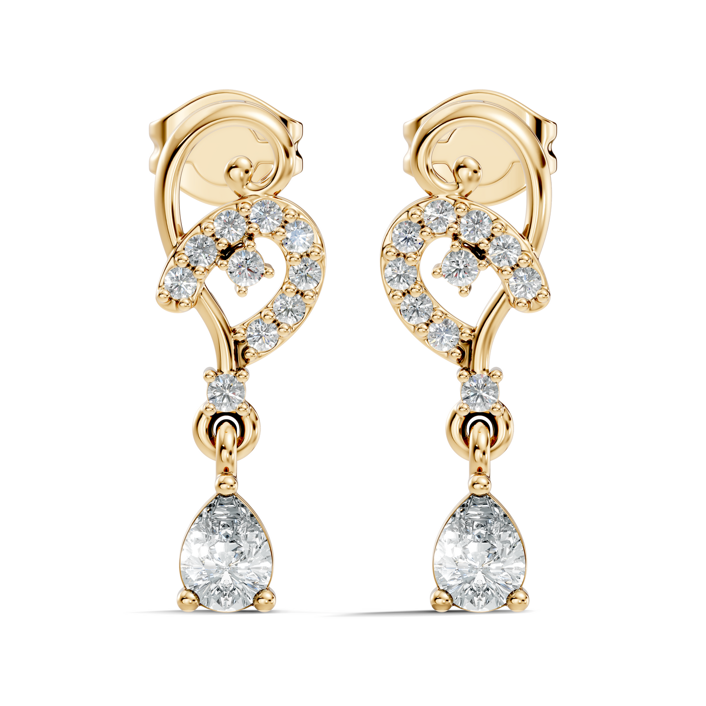 18k Solid White Gold Pear & Round Shape lab Grown Diamond Daily Wear Women Stunning Diamond Earrings - HIGHCARAT DIAMONDS