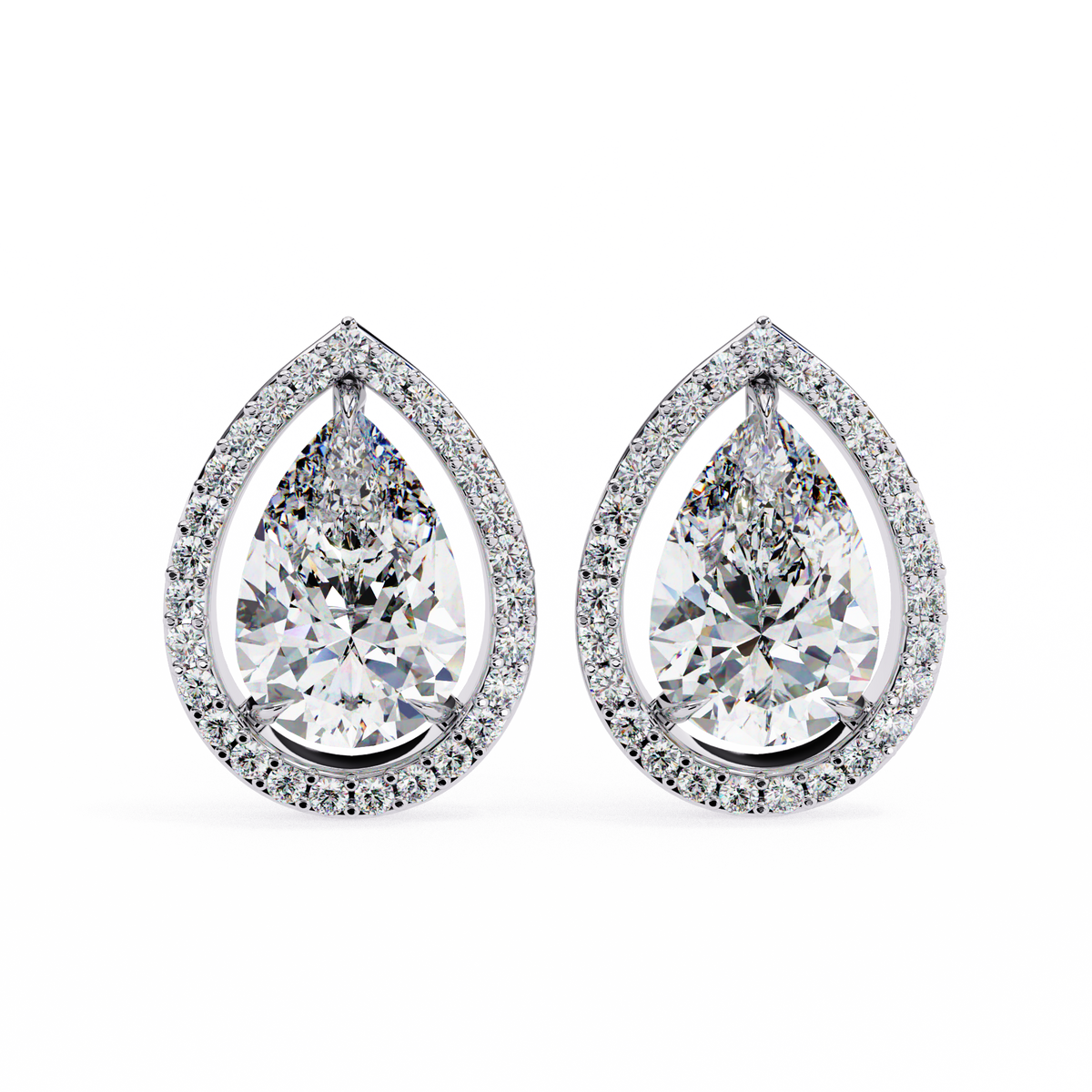 Pear and Round Cut Diamond Vintage Earrings Top View