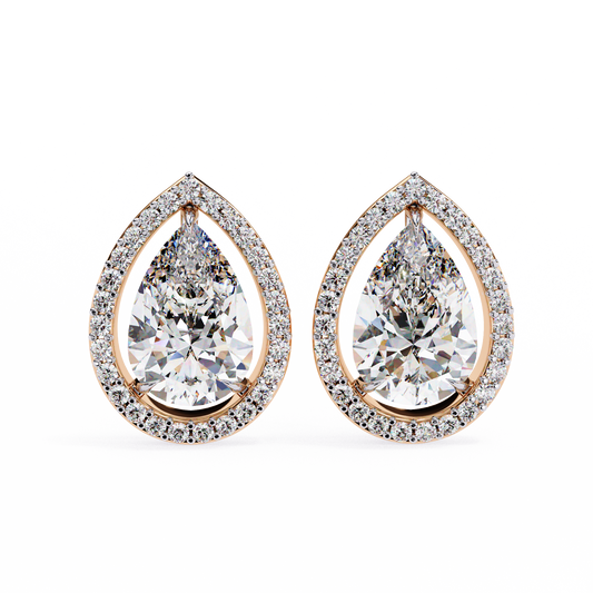 Pear And Round Cut Top Grade Lab Grown Diamond Elegant Antique Vintage Minimal Stud Earring For Women's - HIGHCARAT DIAMONDS