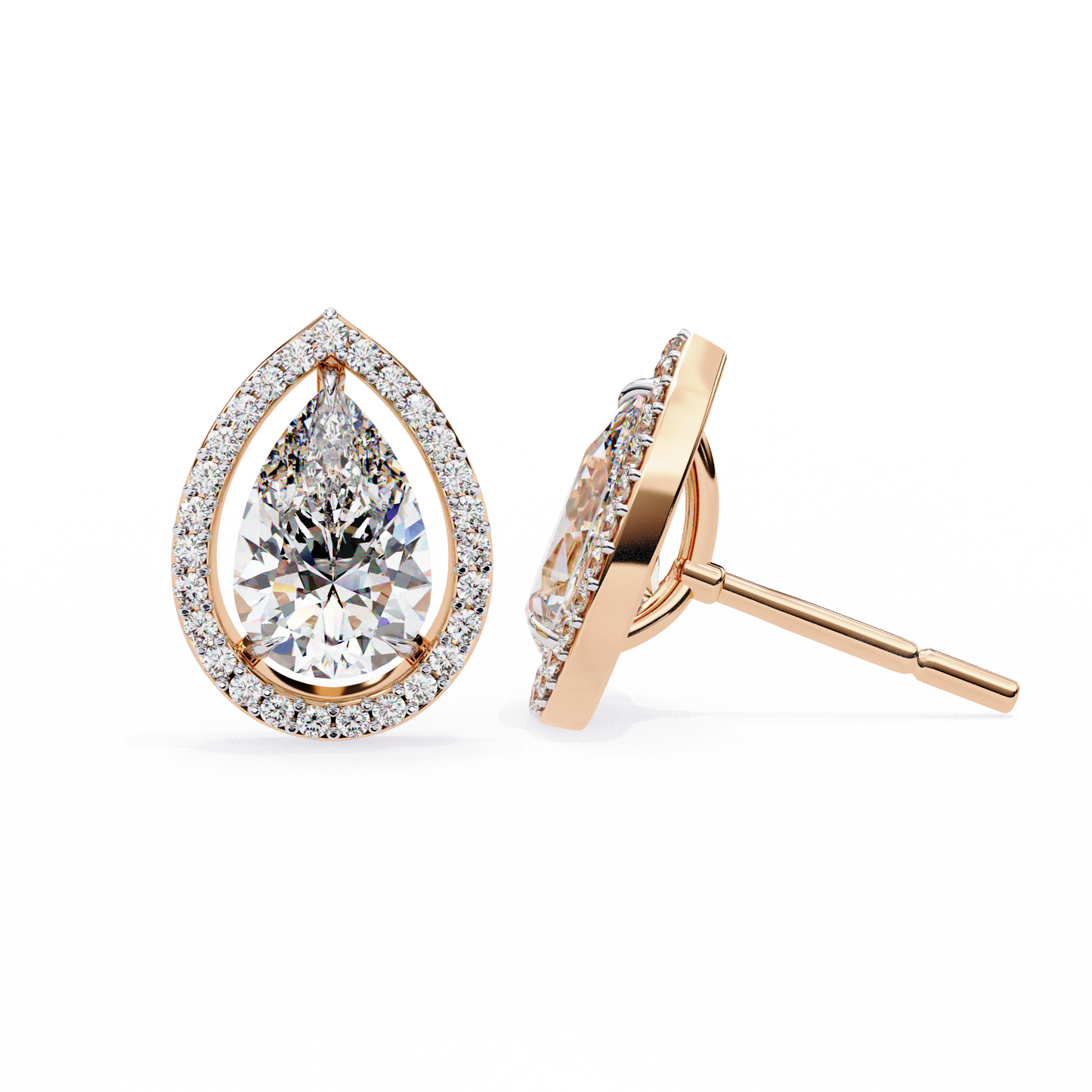 Pear And Round Cut Top Grade Lab Grown Diamond Elegant Antique Vintage Minimal Stud Earring For Women's - HIGHCARAT DIAMONDS
