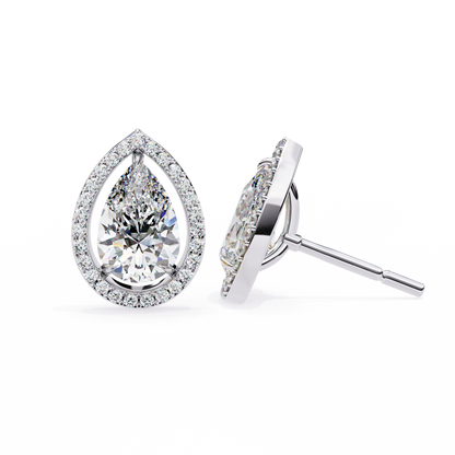 Pear And Round Cut Top Grade Lab Grown Diamond Elegant Antique Vintage Minimal Stud Earring For Women's - HIGHCARAT DIAMONDS