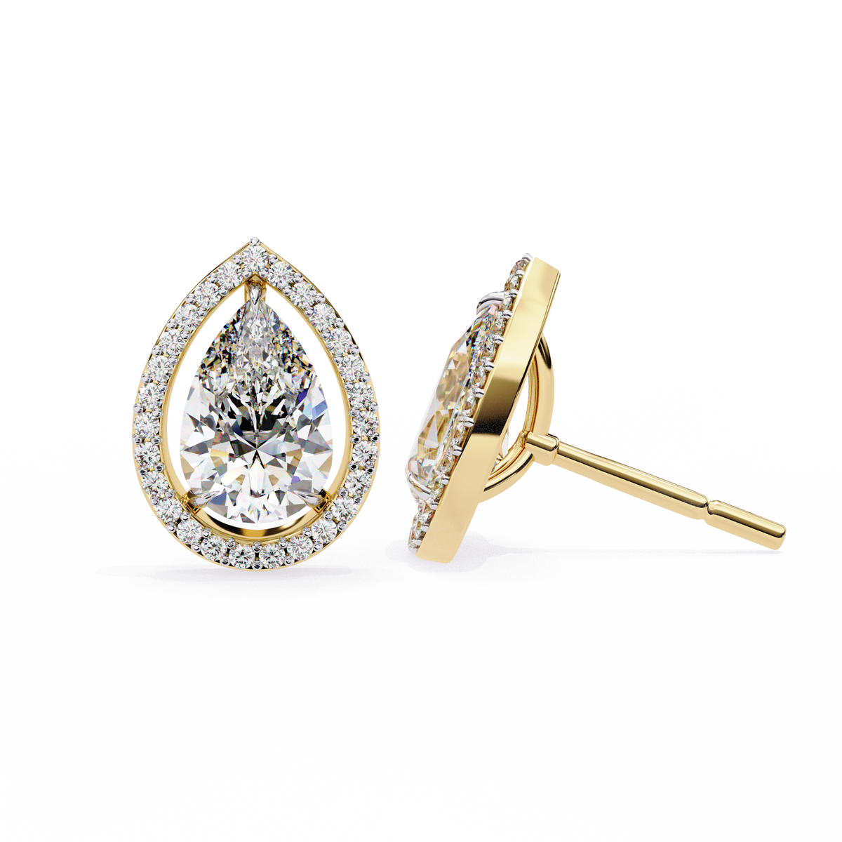 Pear Cut Lab Grown Diamond Earrings Side Angle View