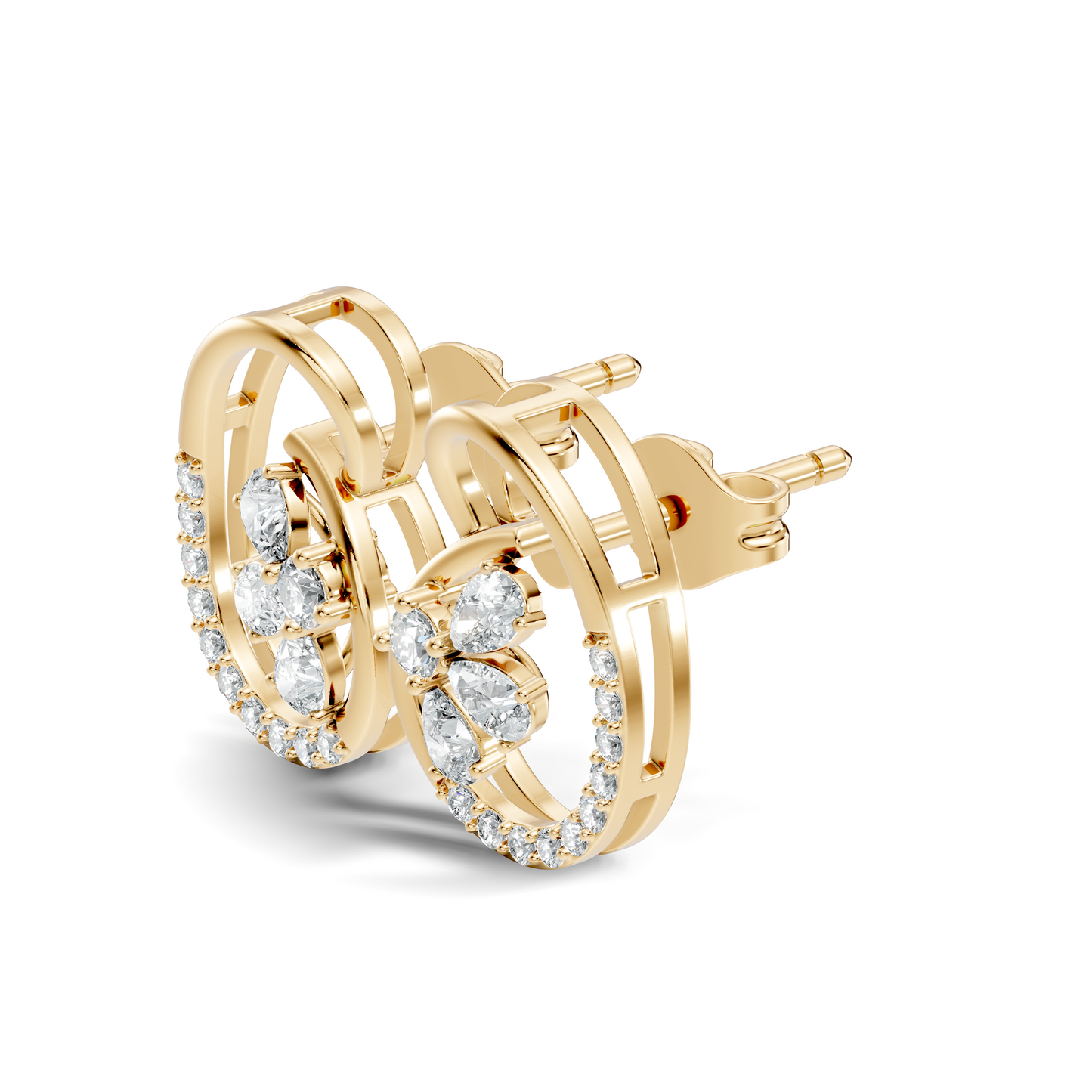 Elegant Oval Frame Floral Pear And Round Diamond Stud Earrings In 14K Solid Rose Gold - HIGHCARAT DIAMONDS