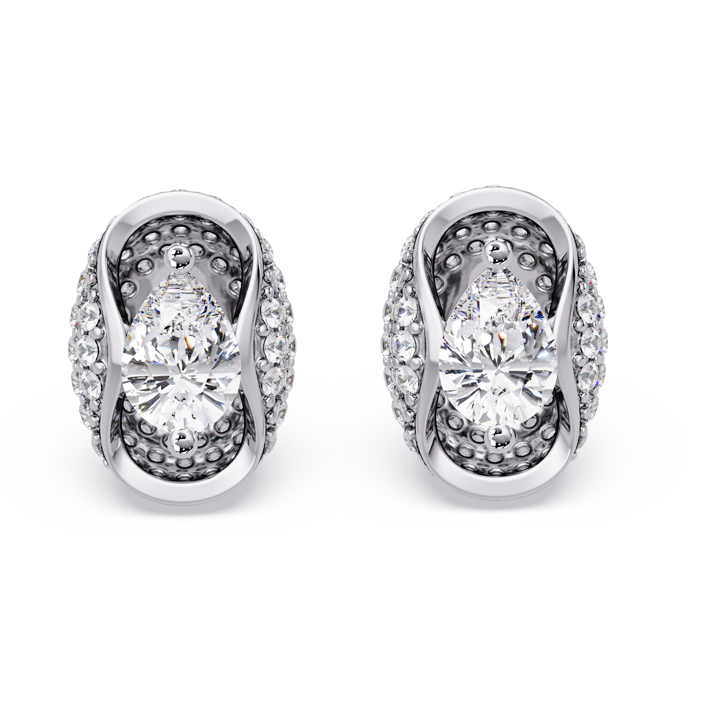 Pear & Round Lab Grown Diamond Stud Pave Set Earrings - HIGHCARAT DIAMONDS
