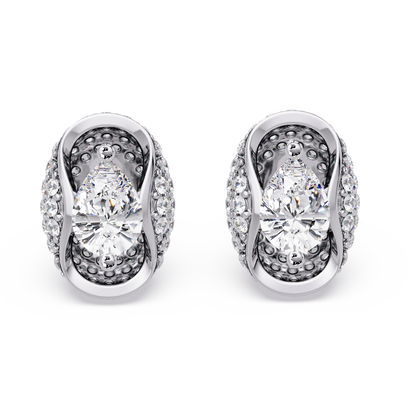 Pear & Round Lab Grown Diamond Stud Pave Set Earrings - HIGHCARAT DIAMONDS