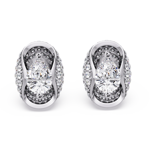 Pear & Round Lab Grown Diamond Stud Pave Set Earrings - HIGHCARAT DIAMONDS