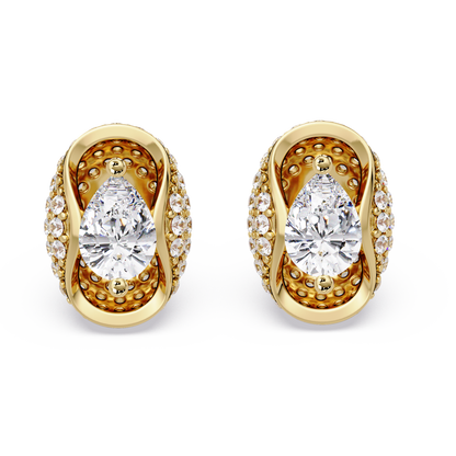 Pear & Round Lab Grown Diamond Stud Pave Set Earrings - HIGHCARAT DIAMONDS
