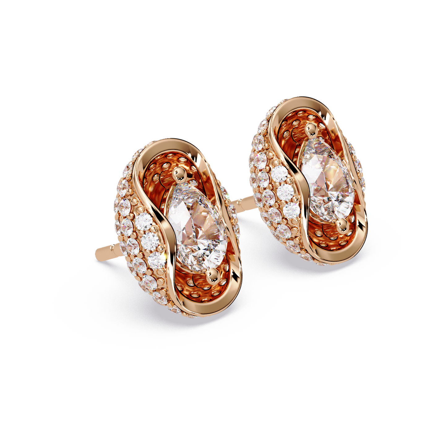 Pear & Round Lab Grown Diamond Stud Pave Set Earrings - HIGHCARAT DIAMONDS