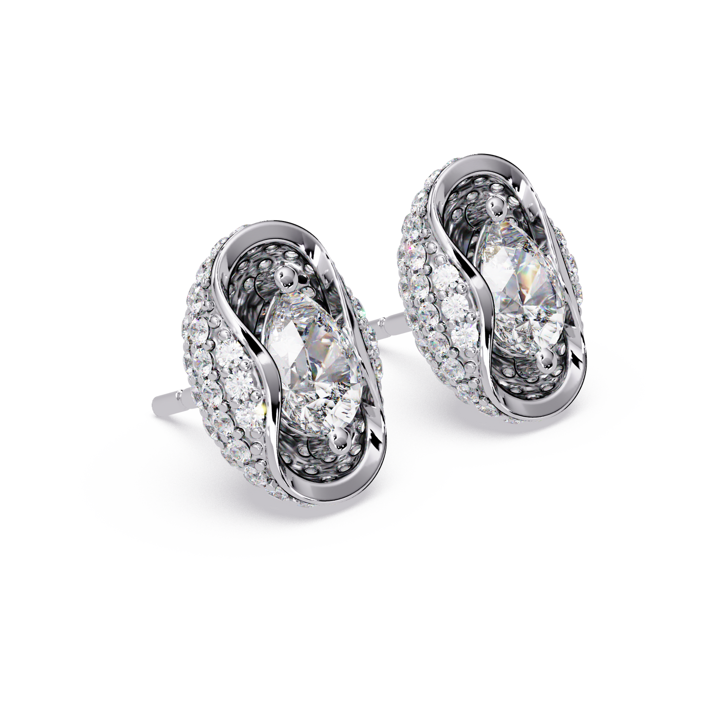 Pear & Round Lab Grown Diamond Stud Pave Set Earrings - HIGHCARAT DIAMONDS