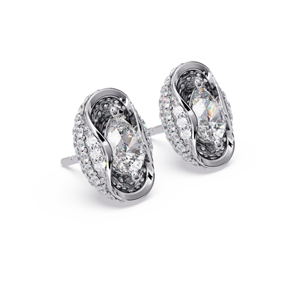 Pear & Round Lab Grown Diamond Stud Pave Set Earrings - HIGHCARAT DIAMONDS