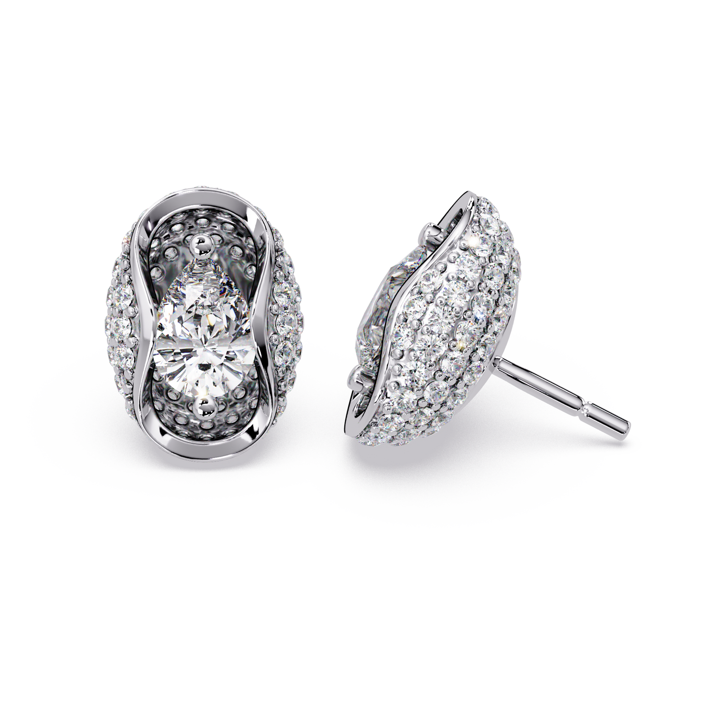 Pear & Round Lab Grown Diamond Stud Pave Set Earrings - HIGHCARAT DIAMONDS
