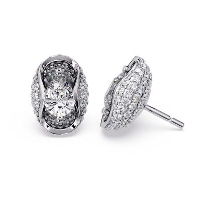 Pear & Round Lab Grown Diamond Stud Pave Set Earrings - HIGHCARAT DIAMONDS