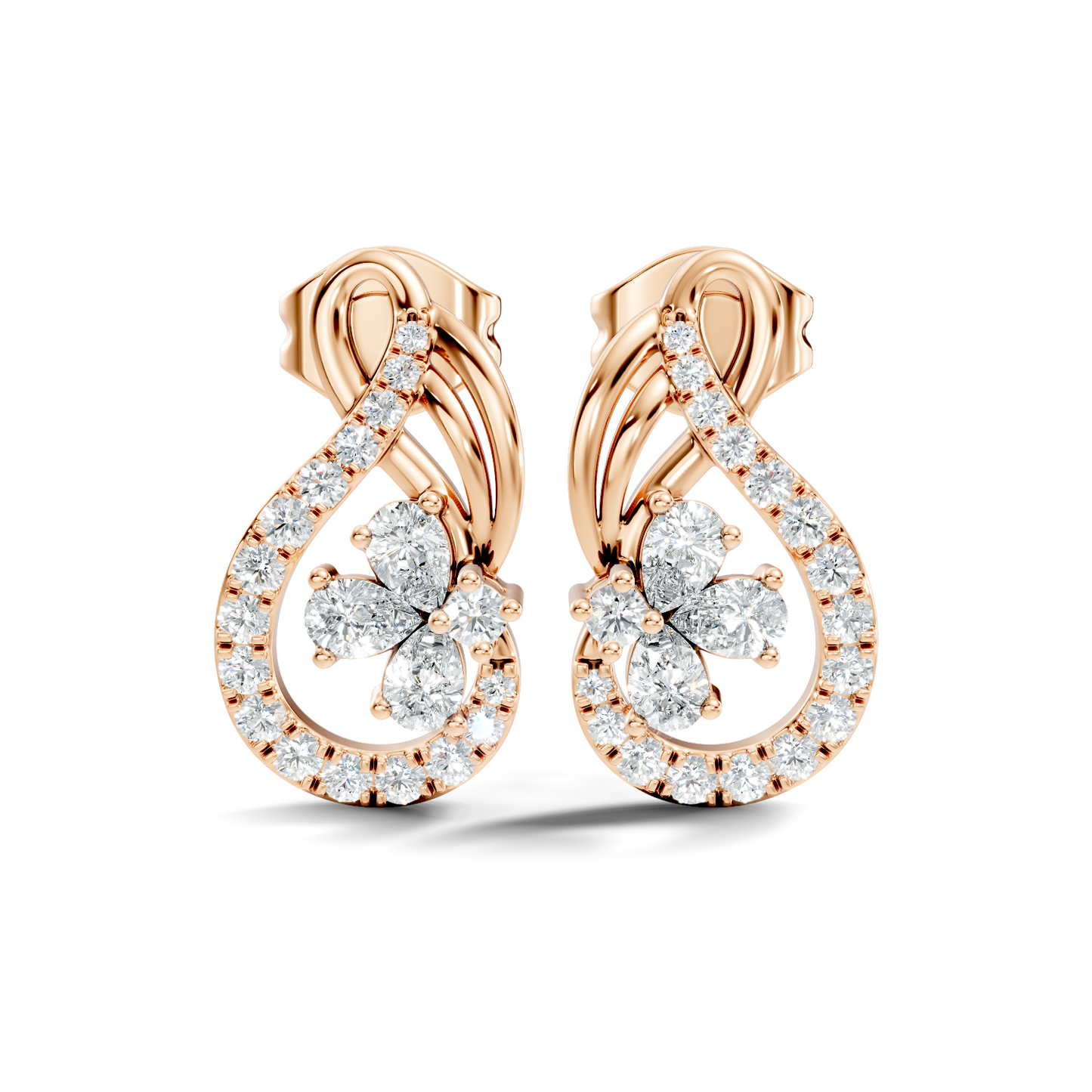 Pear and Round Lab Grown & Natural Diamond Vintage Delicate Prong Set Wedding Stud Earring For Her - HIGHCARAT DIAMONDS