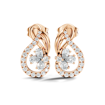 Pear and Round Lab Grown & Natural Diamond Vintage Delicate Prong Set Wedding Stud Earring For Her - HIGHCARAT DIAMONDS