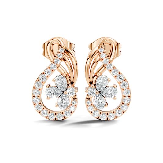 Pear and Round Lab Grown & Natural Diamond Vintage Delicate Prong Set Wedding Stud Earring For Her - HIGHCARAT DIAMONDS