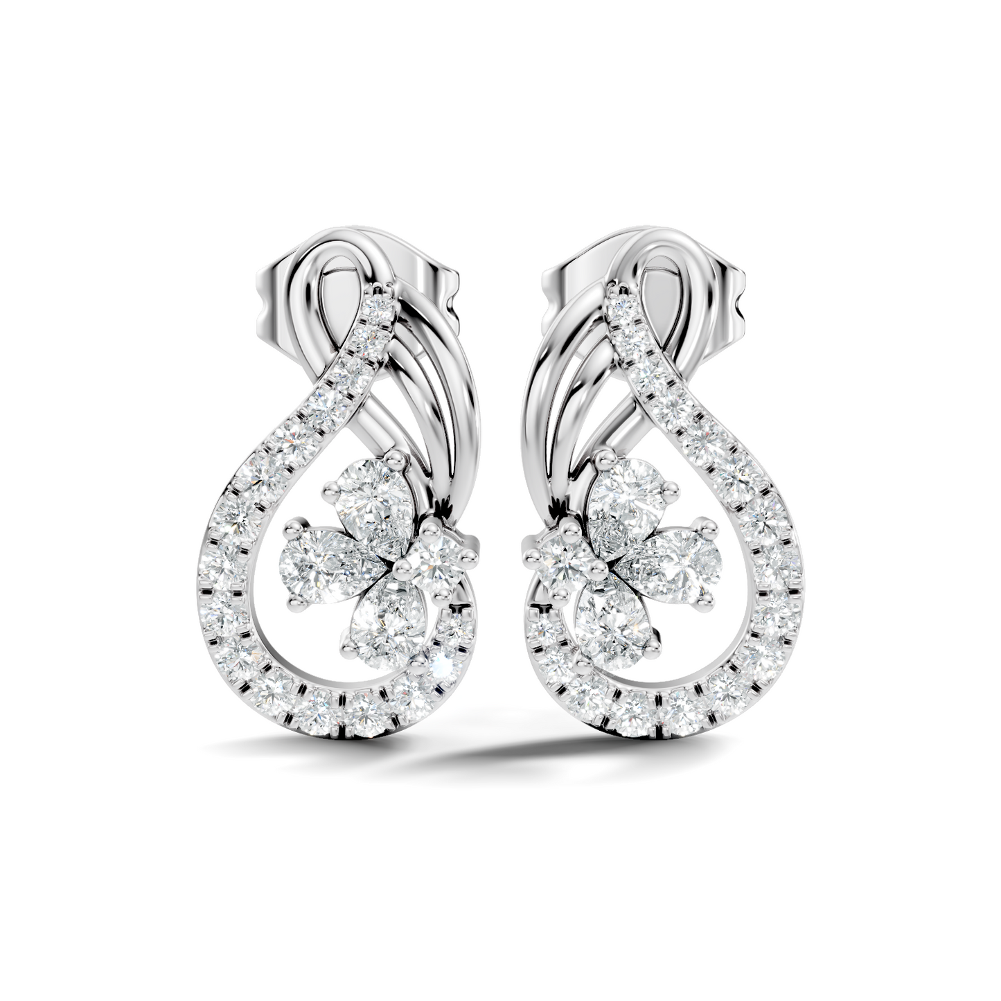 Pear and Round Lab Grown & Natural Diamond Vintage Delicate Prong Set Wedding Stud Earring For Her - HIGHCARAT DIAMONDS