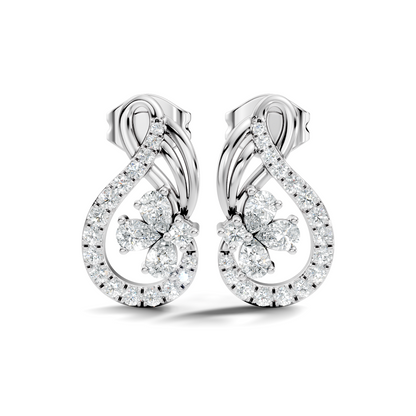 Pear and Round Lab Grown & Natural Diamond Vintage Delicate Prong Set Wedding Stud Earring For Her - HIGHCARAT DIAMONDS
