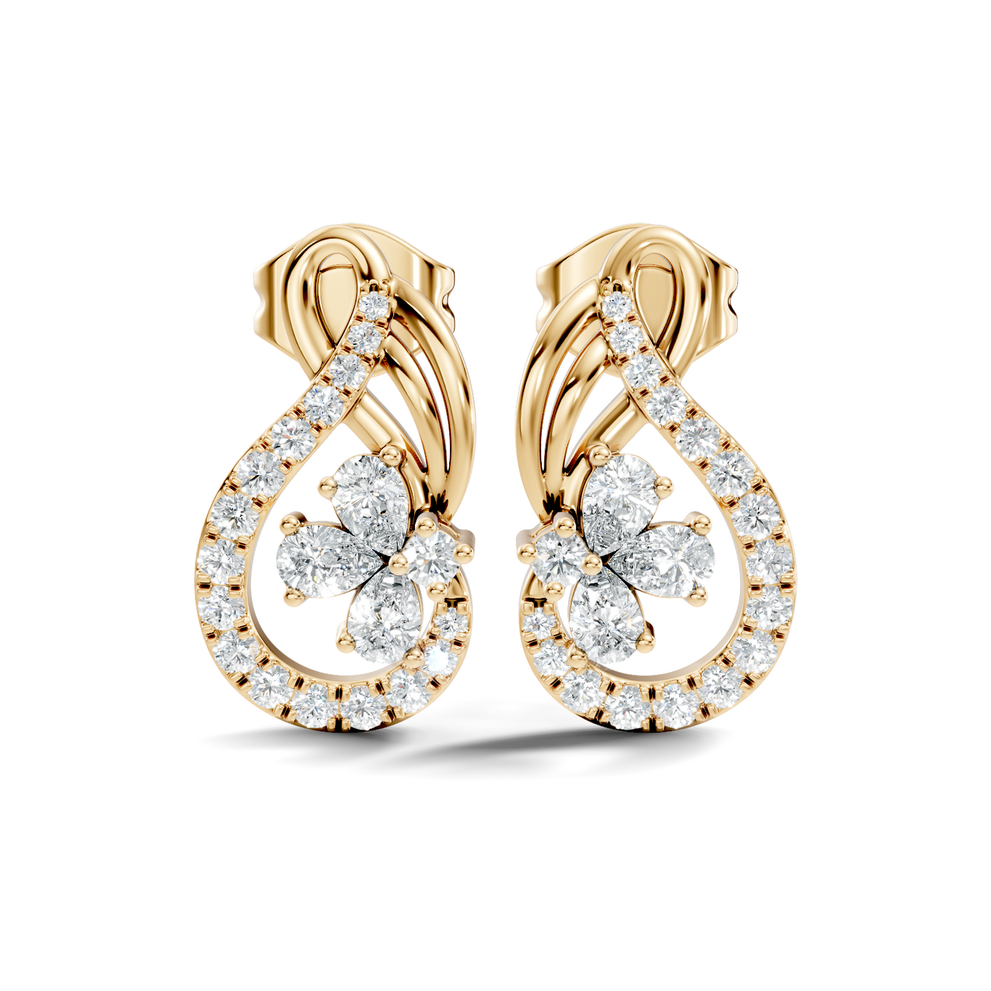 Pear and Round Lab Grown & Natural Diamond Vintage Delicate Prong Set Wedding Stud Earring For Her - HIGHCARAT DIAMONDS