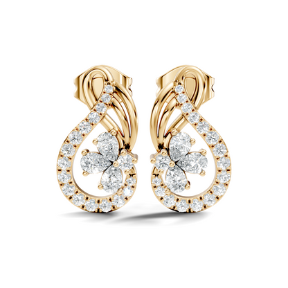 Pear and Round Lab Grown & Natural Diamond Vintage Delicate Prong Set Wedding Stud Earring For Her - HIGHCARAT DIAMONDS