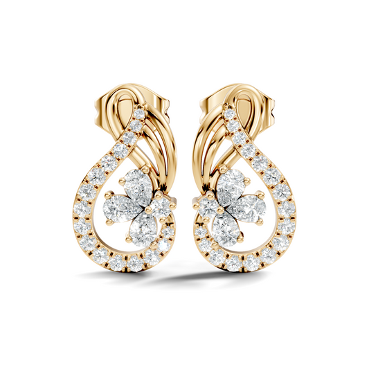 Pear and Round Lab Grown & Natural Diamond Vintage Delicate Prong Set Wedding Stud Earring For Her - HIGHCARAT DIAMONDS