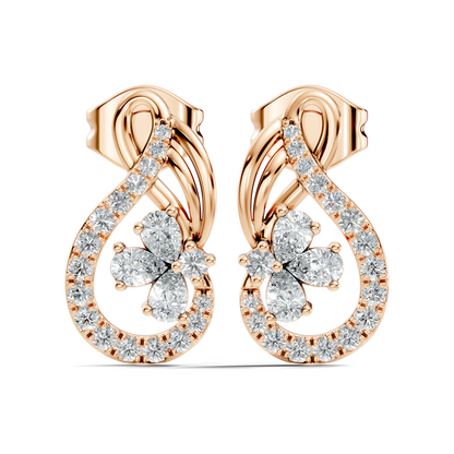 Pear and Round Lab Grown & Natural Diamond Vintage Delicate Prong Set Wedding Stud Earring For Her - HIGHCARAT DIAMONDS