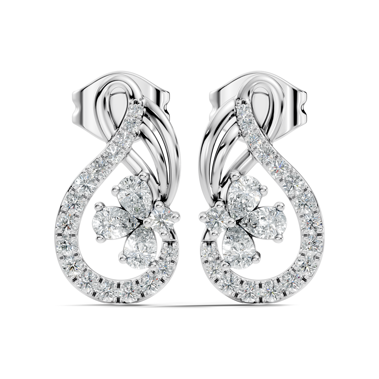 Pear and Round Lab Grown & Natural Diamond Vintage Delicate Prong Set Wedding Stud Earring For Her - HIGHCARAT DIAMONDS