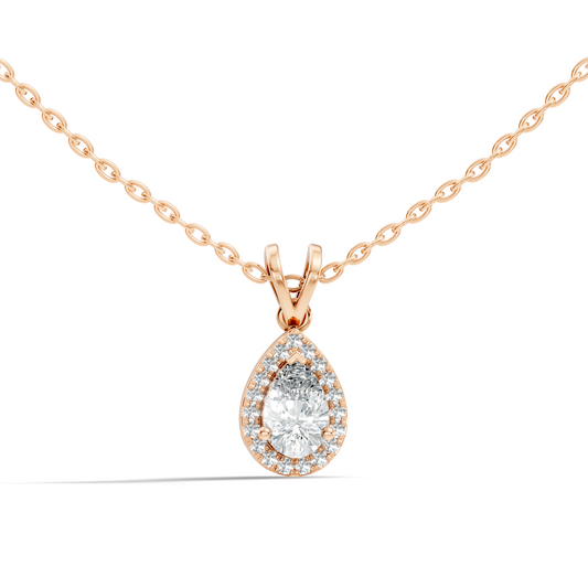 Vintage 14K White Gold Diamond Pendant 0.87 CT Lab-Grown Pear & Round Diamonds Jewelry - HIGHCARAT DIAMONDS