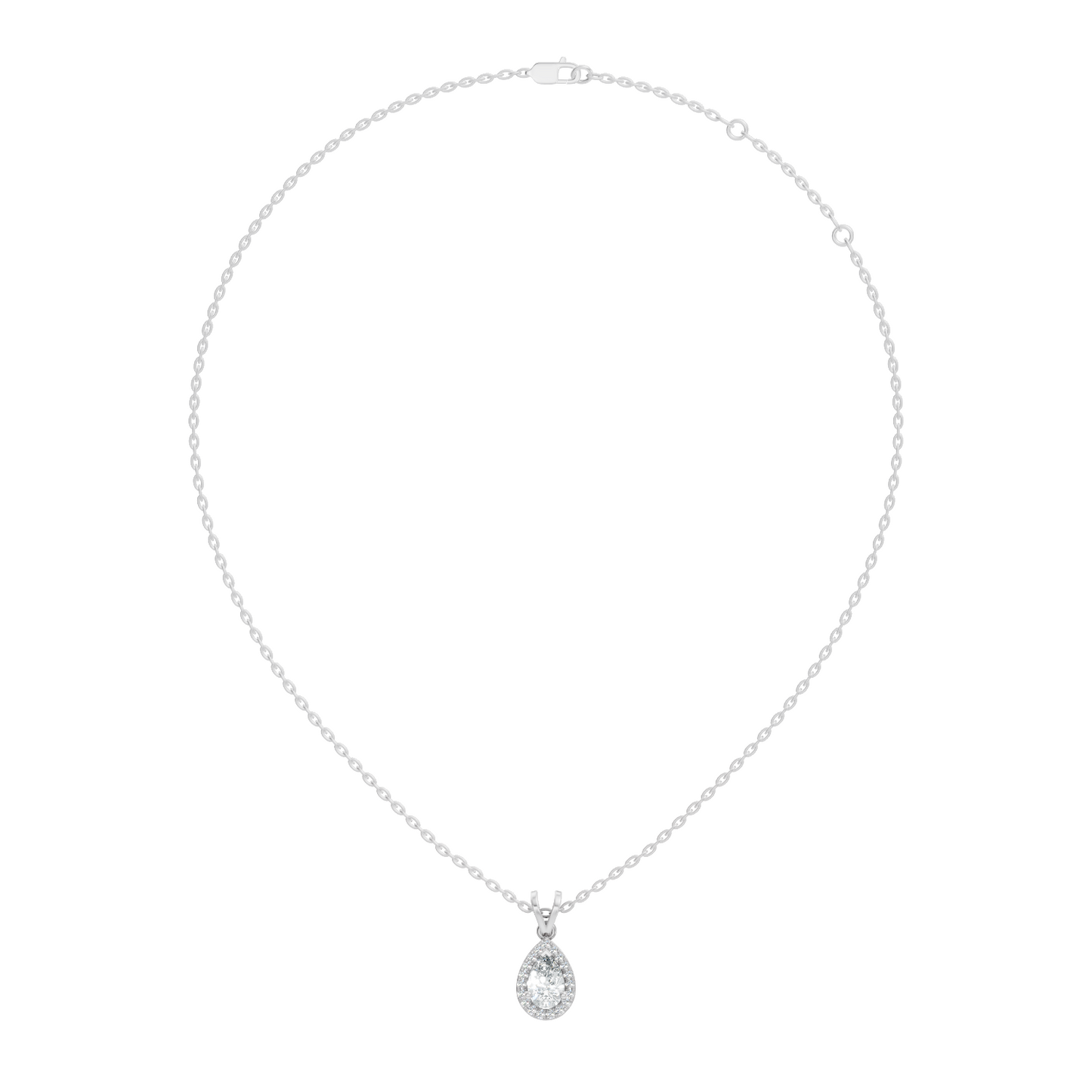Vintage 14K White Gold Diamond Pendant 0.87 CT Lab-Grown Pear & Round Diamonds Jewelry - HIGHCARAT DIAMONDS
