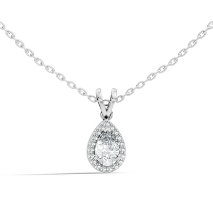 Vintage 14K White Gold Diamond Pendant 0.87 CT Lab-Grown Pear & Round Diamonds Jewelry - HIGHCARAT DIAMONDS