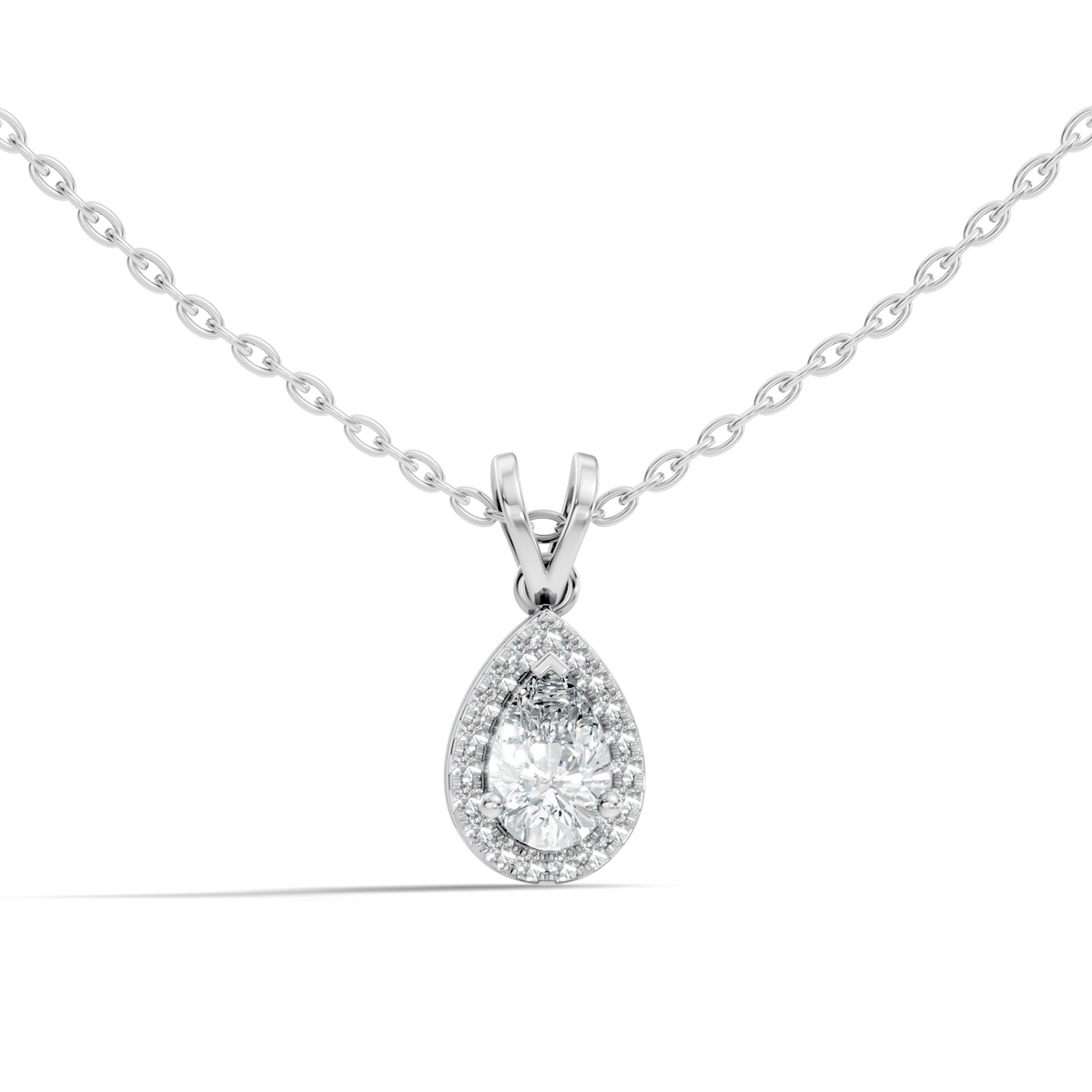 Vintage 14K White Gold Diamond Pendant 0.87 CT Lab-Grown Pear & Round Diamonds Jewelry - HIGHCARAT DIAMONDS
