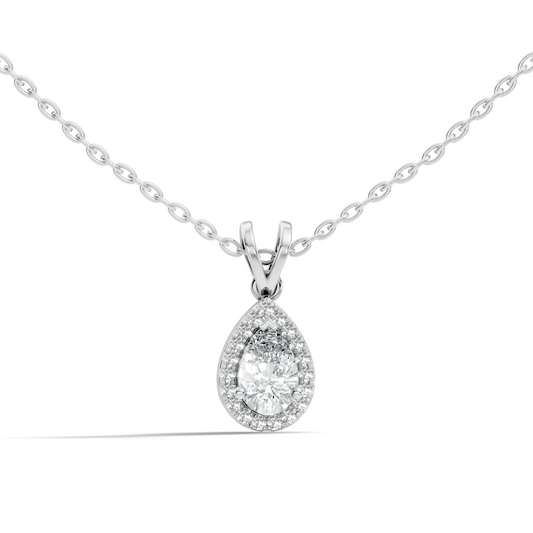 Vintage 14K White Gold Diamond Pendant 0.87 CT Lab-Grown Pear & Round Diamonds Jewelry - HIGHCARAT DIAMONDS