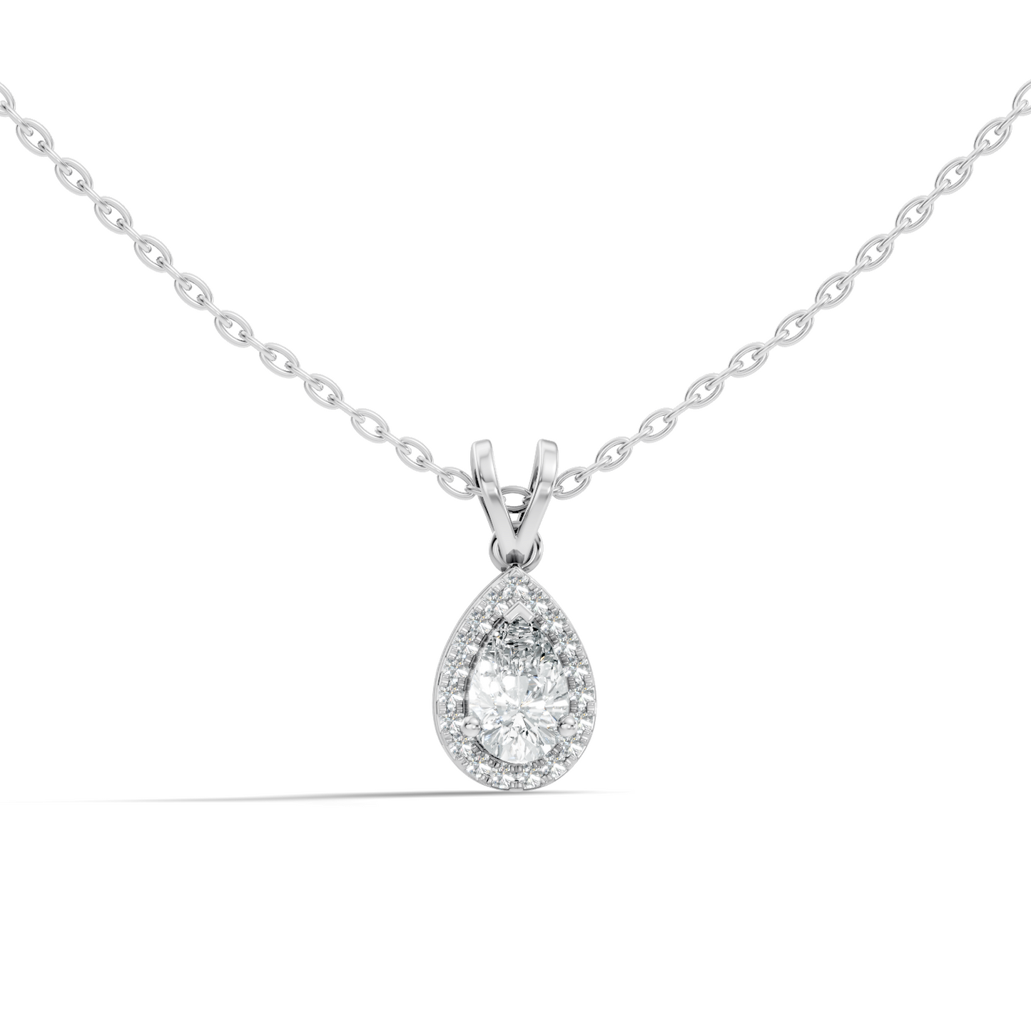 Vintage 14K White Gold Diamond Pendant 0.87 CT Lab-Grown Pear & Round Diamonds Jewelry - HIGHCARAT DIAMONDS